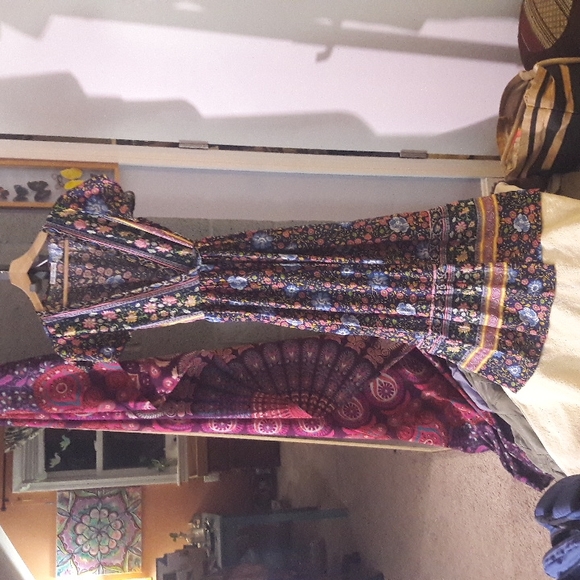 R. VOVIMOS BOHO Maxi Wrap Dress Blue Floral S 4/6 - Picture 3 of 6